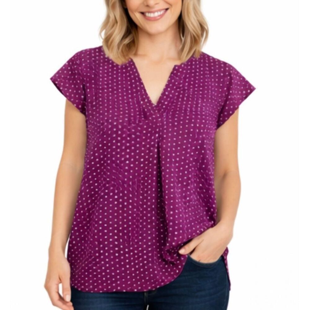 J.Crew purple polka dot notch front blouse size 2